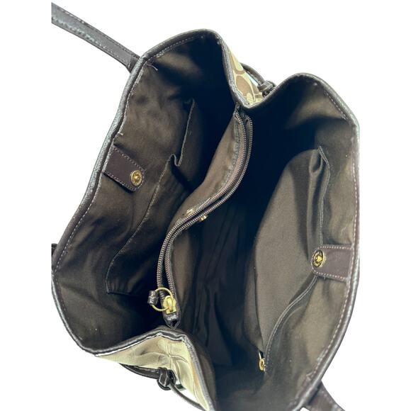 Coach Signature Stripe Khaki Mahogany Carryall Shoulder Bag - Picture 5 of 6